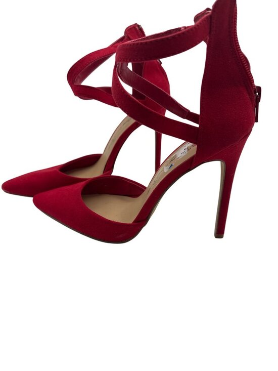 Penny Loves Kenny Shoes - Penny Loves Kenny Size 7 Velvet Zip Back Dressy Party High Heels Red